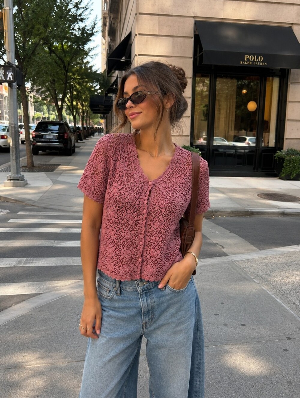 Mauve Pink Vintage crochet sweater Silk Exchange Medium